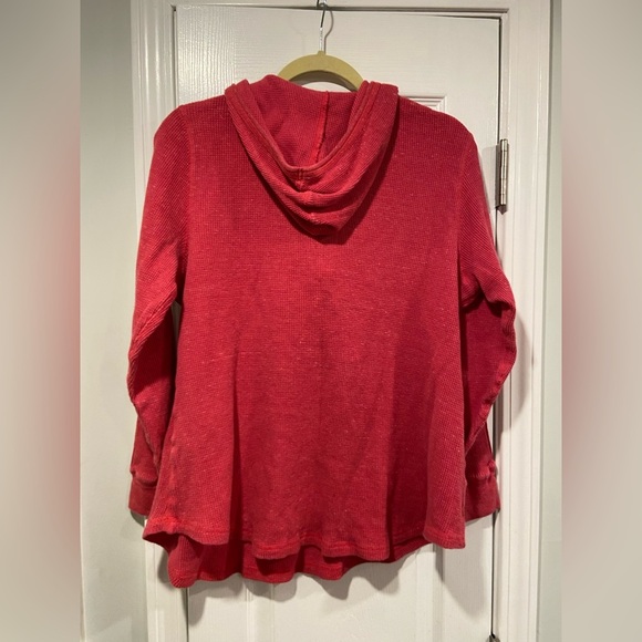 Ruff Hewn Size 1X Red Waffle Knit Quarter Zip Long Sleeve Hooded Sweatshirt - Picture 7 of 9